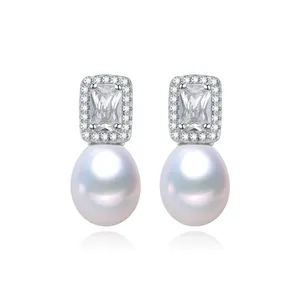 925 Perlas De Porcelana al por mayor-China Luxury Exquisito Pendientes de joyas de perlas de perlas de agua dulce Pendientes para mujeres Diamante de circón de plata esterlina