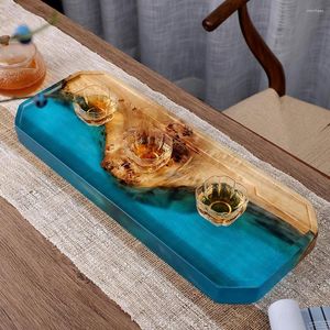 Table Mats Large Size Rectangle Wood Resin Wet And Dry Dual-use Serving Board Solid Wooden Tea Tray For Kungfu Teacup Teapot Home