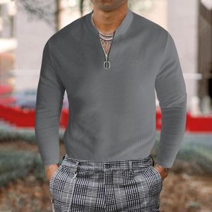 Erkek Polos Erkekler Tee Mens Moda Sıradan Yaka Düz Renk Uzun Kol Tişört