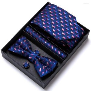 Bow Ties Present Box Packing Purple Plaid Silk Men's TiebowtiehankyCufflinks Gravata Group Tie