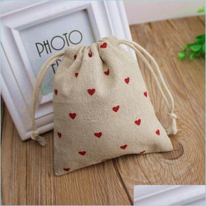 Jewelry Pouches Bags Red Heart Linen Gift Bags 9X12Cm 10X15Cm 13X17Cm Pack Of 50 Candy Favor Sack Makeup Jewelry Pouch Dhseller2010 Dhjag