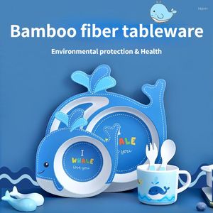 Conjuntos de talheres de 5 PCs Conjunto de jantares de bambu Fun Cutlers reutilizável com prato de tigela de xícara de xícara de colher de garfo kidstableware box caixa de presente