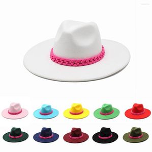 Basker 8.5 cm Rose Red Winter Fedora hattar casual m￤n kvinnor mode filt hatt vit rosa panama trilby formell parti m￶ssa