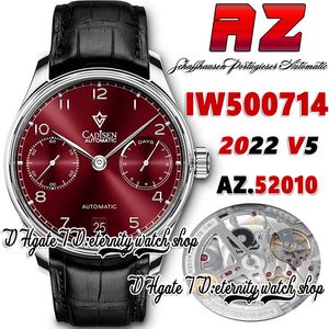 AZF V5 AZ500714 A52010 Automatyczna męska zegarek Burgundii Czerwona Moc Reserve Diar Mandery Strap Stal Strap Pasek 2022 Super Edition Eternity Watches