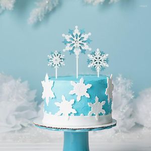 Festliga leveranser 3/6st mode snöflinga tårta topper för söta flickor födelsedagsfest dekoration julklapp baby shower bröllop dekor