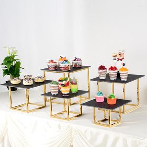 Вечеринка снабжает золотой железный стойка с черным акрилом для свадебных цветов десертный набор держатель набор для торта подставка шведского стола банкет банкет