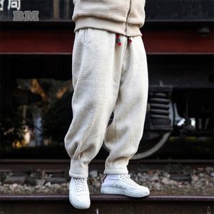 Calça masculina outono inverno lã quente lã grossa lã de lã de lã de harém bordado de estilo chinês e calças folgadas moda casual joggers homens 220922