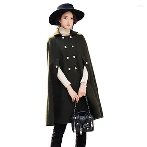 Kvinnorjackor Autumn Winter Cloak Cape Imitate Woolen Coat Women mode Long Office Double Breasted Shawl Wool Jacket Kvinnlig överrock