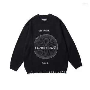 Men's Sweaters Men's High Street Embroidery Letter Frayed Sweater Men And Women Korean Round Neck Oversize Kniteed Tops Pullover Loose