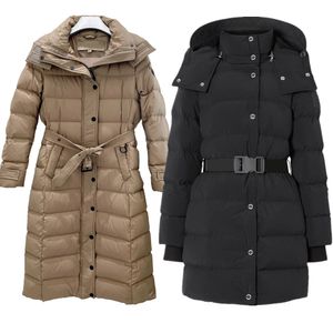 Womens black puffer jacket down coat winter parka Long coats windbreaker outdoor thick quality windproof warmth waist Outerwear Suitable for extreme cold areas