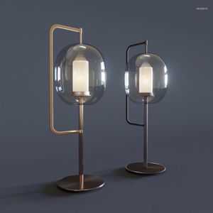 Bordslampor Modern Glass Lamp Gold Metal Light Fixtures Desk för vardagsrumsstudie Bar EL Hembelysning TA019