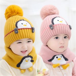 Шарфы обертывание шляпы шарфы перчатки набирают малыш детей теплые вязаные шляпы и шарф набор зимний мультфильм Snood Beanie Kit Bab