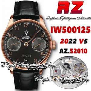 AZF V5 AZ500125 A52010 Automatisk herrar Titta på Black Power Reserve Dial Number Markers Rose Gold rostfritt fodral Black Leather Strap 2022 Super Edition Eternity Watches