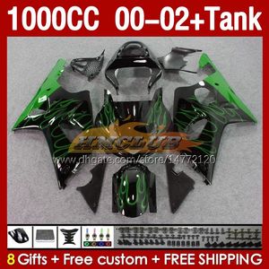 FAIRINGS TANK OEM för Suzuki GSXR 1000 CC K2 GSXR-1000 GSXR1000 2001 2002 2002 BODY 155NO.77 GSX R1000 1000CC 00-02 Gröna lågor GSX-R1000 00 01 02 Injektion Mögelmässan