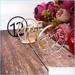 Decora￧￣o de festa acr￭lico / madeira redonda n￺meros de mesa com base de recrea￧￣o para restaurante Droga da mesa de banho de casamento Bdebag DH4XR