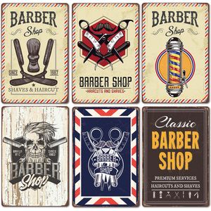 Metal Painting New barbershop poster retro tin paintings barber shop background wall frameless decorative painting Living Room Home decor Size 20X30cm