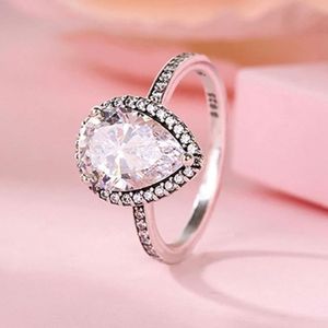 925 Sterling Silver Radiant Teardrop Ring with Cz Fit Pandora Jewelry Engagement Wedding Lovers Fashion Ring For Women