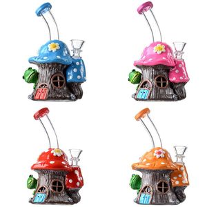 Forma de cogumelo bongs de vidro exclusivos chuveiro perc percolator hookahs 3d de vidro feito de ￡gua fumegante com cachimbo de ￡gua 14 mm articula￧￣o feminina