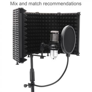 Microphone Isolation Shield 5-Panel Wind Screen Foldable 3/8" and 5/8" Threaded High Density Absorbing Foam for Recording