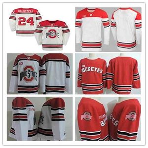 WSKT Custom Men's Ohio State Buckeyes Hockey Jerseys Big Ten сшил красный белый цвет любое число название 3 Sasha Larocque 26 Mason Jobst 7 Wyatt Ege