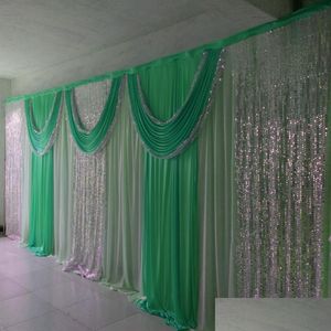 Party Decoration Special Offer 10Ftx10Ft Sequin Wedding Backdrop Curtain With Swag Backdrop/ Romantic Ice Silk Sta Nerdsropebags500Mg Dhcsd