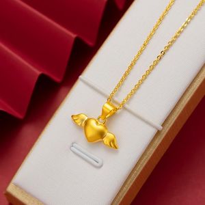 Lockets Pure 18K 999 Gold Pendant Necklace Romantic Angel Heart Design Real Christmas For Women Fine Jewelry Gift