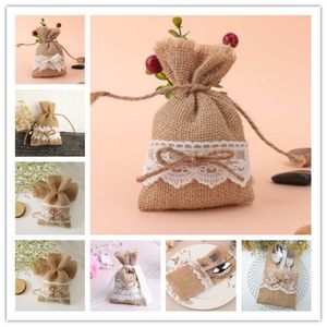 Gift Wrap 10PCSpack Christmas Party Party Wedding Favor Hessian Burlap Jute Gift Väskor Drawstring Pouch 220922