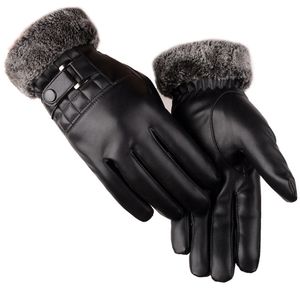 Czarne skórzane rękawiczki biznesowe Zimowa jesień trzymaj ciepłe dotykowe rękawiczki dla mężczyzn