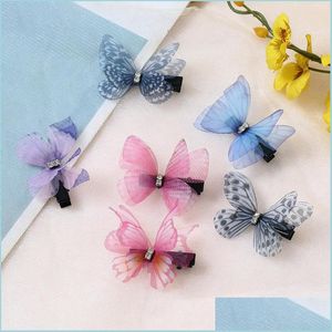 H￥rkl￤mmor Barrettes Double Deck Three Nsional Barrettes Butterfly Retro Rhinestone Gaz Diy Hair Clips Accessories W DHSeller2010 DHBYE