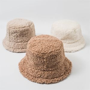 Stingy Brim Hats for Women Autumn Winter Bucket Lamb Plush Soft Warm Fisherman Hat Panama Casual Caps Lady Korean Style 220922