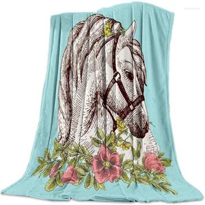 Filtar häst med blomma 3d sherpa för sängar soffa soffa täcken täcker resepicknick tupplur knä sängar plysch kast fleece filt