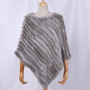 Sciarpa poncho lavorata a maglia naturale con scialle in vera pelliccia di coniglio da donna Autunno Inverno Pashmina 220922