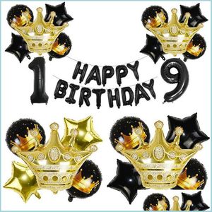 Party Decoration Black Gold 0 1 2 3 4 5 6 7 8 9 Crown Number Foil Balloons Kid Adts Birthday Decor Supplies Uppblåsbara barn till Bdebag DH5PA