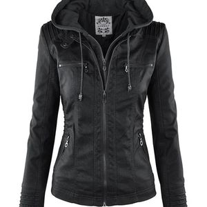 Women's Jackets Gothic Faux Leather Women Hoodies Winter Autumn Motorcycle Black Outerwear PU Basic Coat 220922