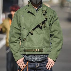 Men's Jackets Misplaced Oblique Buckle Swedish Motorcycle Men's Jacket Cotton Washed XXXL JacketArmy Green Retro