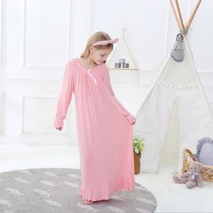 Pijama crianças rosa Manga longa Vestido de sono de algodão Pijama Princesa Bow Linda camisola de meninas para meninas caseiras WS1402 220922