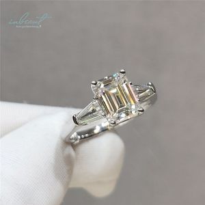 خواتم الزفاف الداخلية الذهب الأبيض مطلي 2 CT Emerald Cut ممتازة D Color Pass اختبار Diamond Ring كلاسيكي هدية Jewlery 220921