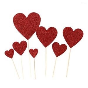 Festive Supplies 7 Stück Herz-Cupcake-Topper aus Holz mit Glitzer, DIY Po-Requisiten für Babyparty, Hochzeit, Valentinstag, Verlobung