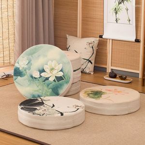 Pillow Japanese-style Futon Worship Buddha Sitting Fabric Washable Round Linen Balcony Mat With Lotus Print