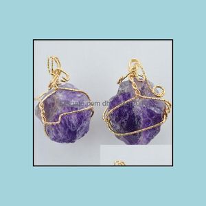 Colares pendentes Pretty Nature Stone Pingentes de Amethyst Rose Quartz White Crystal Lemon Fluorite Charmms Stones para Colar DhSeller2010 Dhufk