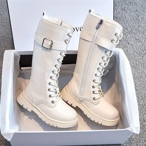 Boots Zip Kids Leather For Girls Boys High Mid Calf Fashion Autumn Winter Solid Colors Non Slip Long Snow 220921