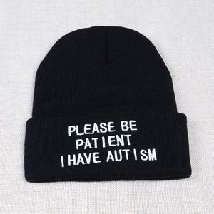 Berets Please Be Patient I Have Autism Letter Embroidery Knitted Hat Men Women Warm Winter Beanie Outdoor Sports Skiing Beanies