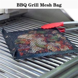 BBQ Tools Accessories Non-stick Grill Mesh Bag Reusable Heat-resistant Grid Barbecue Bbq Outdoor Picnic Camping 220921