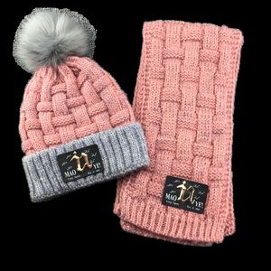 Schals, Wickelmützen, Mützen, Schals, Handschuhe, Sets für Kinder, Winter, Fleece-gefütterte Strickmütze, Schal-Set, Patch U, dicker karierter Beanie-Scaf für Mädchen von 3 bis 10 Jahren, 220921