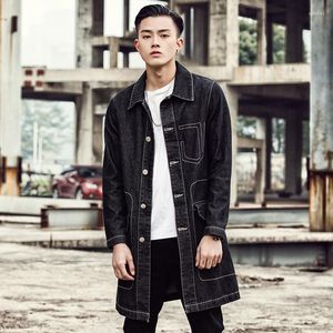 Men's Trench Coats Plus Size 5XL Casual Mens Long Windbreaker Fashion Korean Loose Single Breasted Turn-down Collar Denim Streetwear