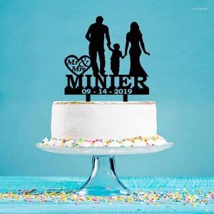 Party Supplies Personalized Wedding Cake Topper Custom Name Date Family Of Three For Anniversary Decoration YC057