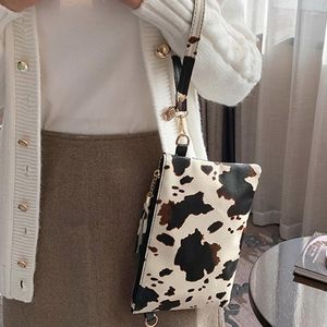 Portafogli Moda Mucca Stampa Braccialetti Borsa PU Donna Piccola Borsa a mano Cerniera Nappa Leopard Pack Borsa Frizione Portafoglio Porta telefono