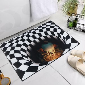 Mattor 3D Clown Trap Effect Visual Carpet Halloween Horror Bottless Black White Lattice Rug Abstrac Rum sovrum Antislip Golvmatta