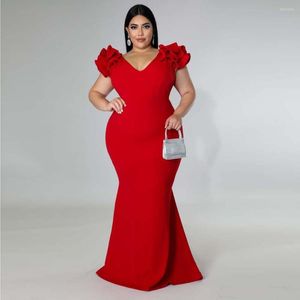 Plus Size Dresses Designer Evening Dress Elegant Ruffle Red Black Sexy Backless Large Sizes Women Party Formal Maxi Long Summer