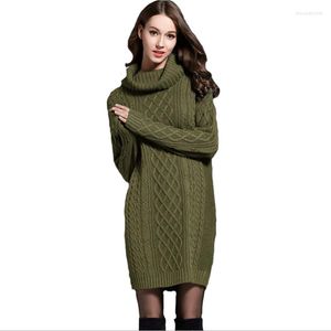 Casual Dresses YOCALOR Winter Crochet Sweater Dress Loose Spring Women Long Sleeves Turtleneck Black Knitted Lady For